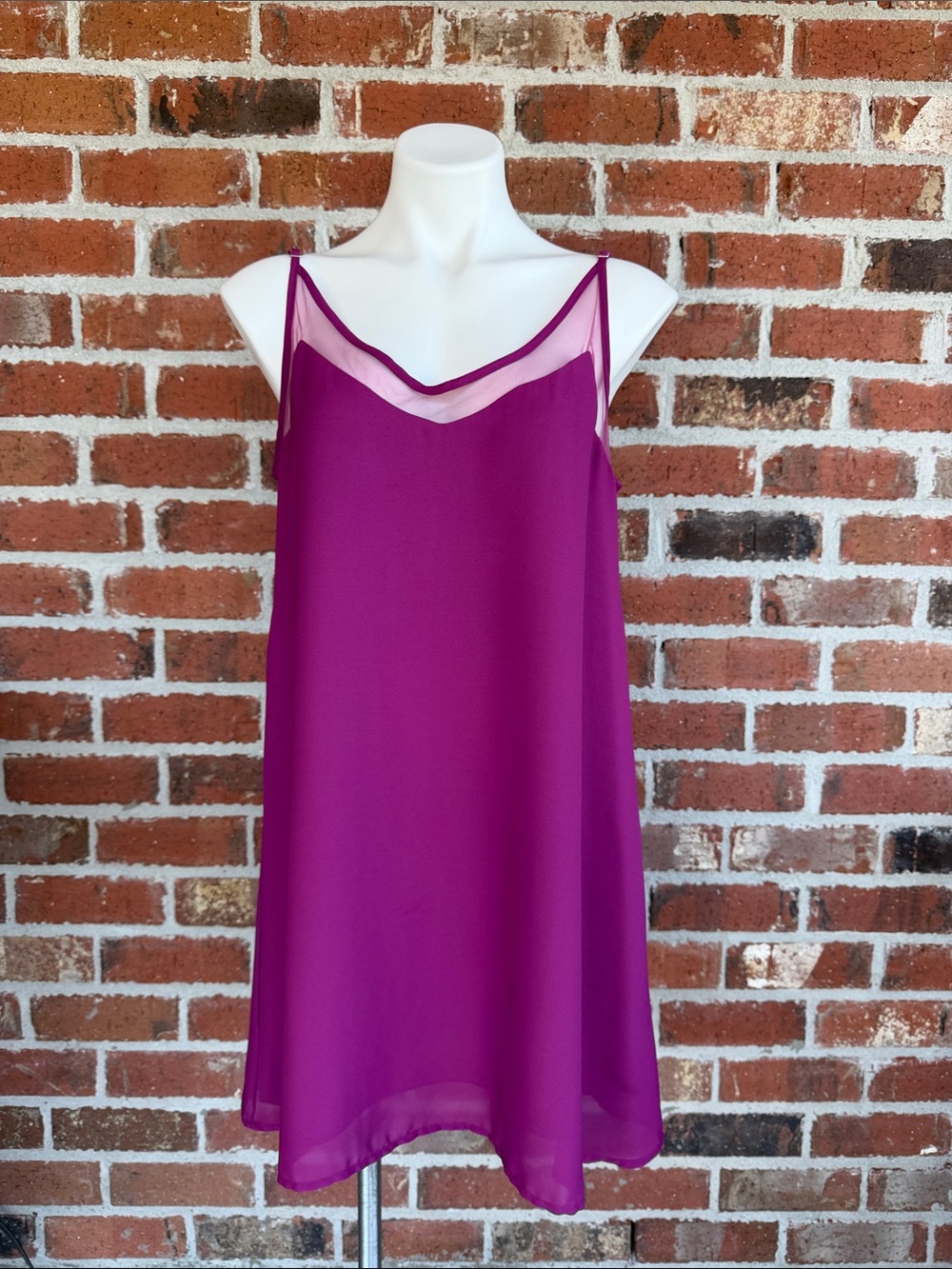 Amaryllis Magenta Sheer Slip Dress with Mesh Trim